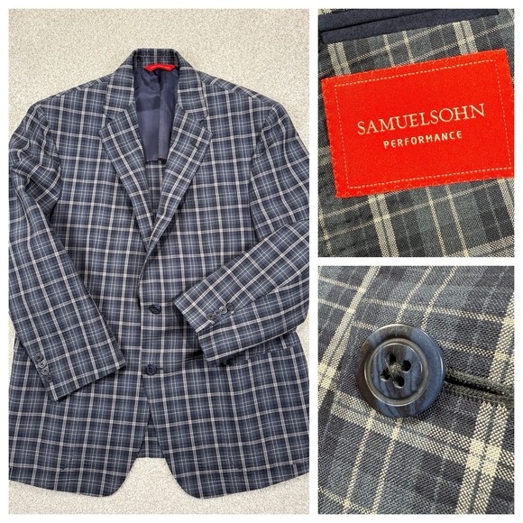 Samuelsohn Other - SamuelSohn Blazer Mens 42 Plaid Performance Wool Blend Sport Jacket Coat‎